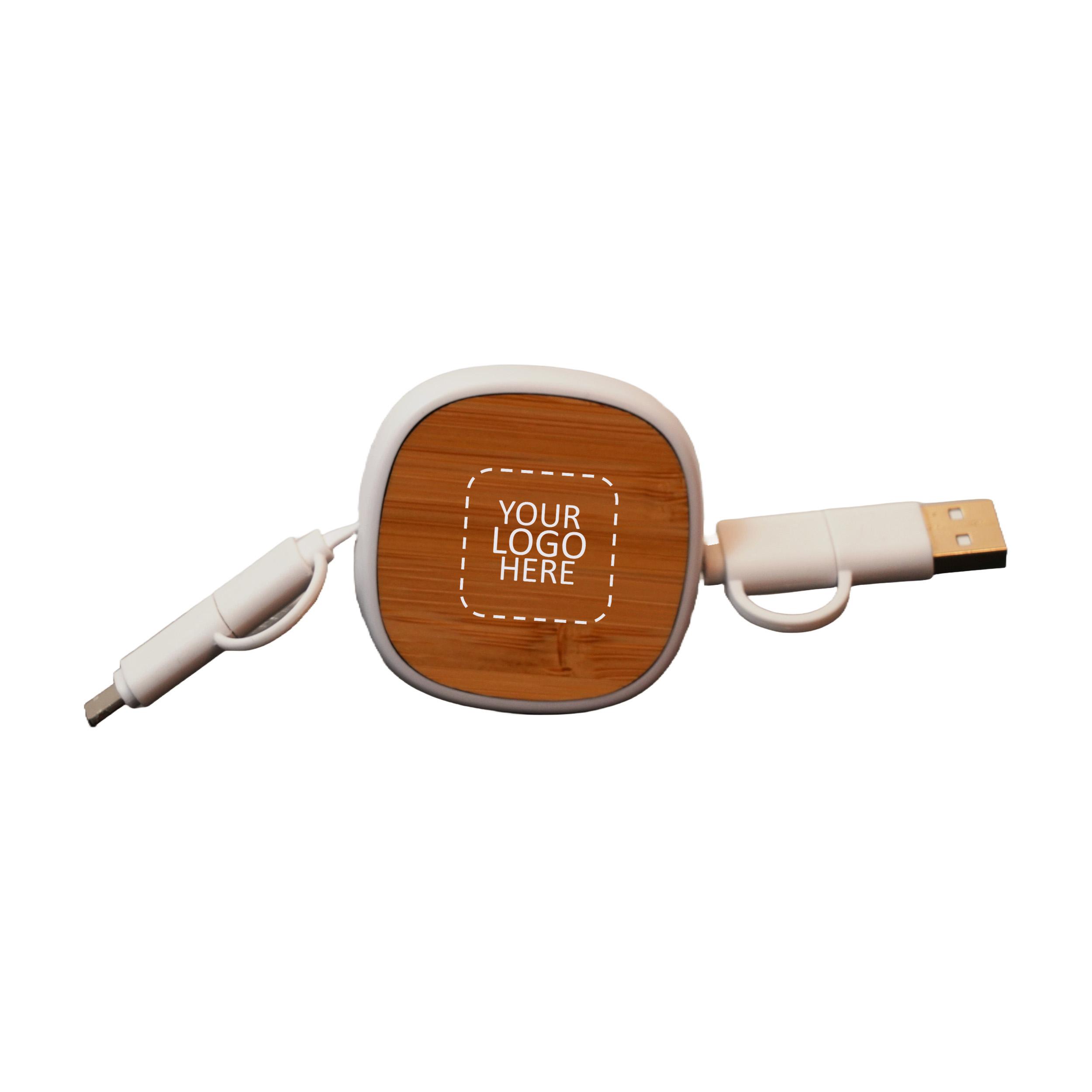 Bamboo Charging Cable - White with Logo